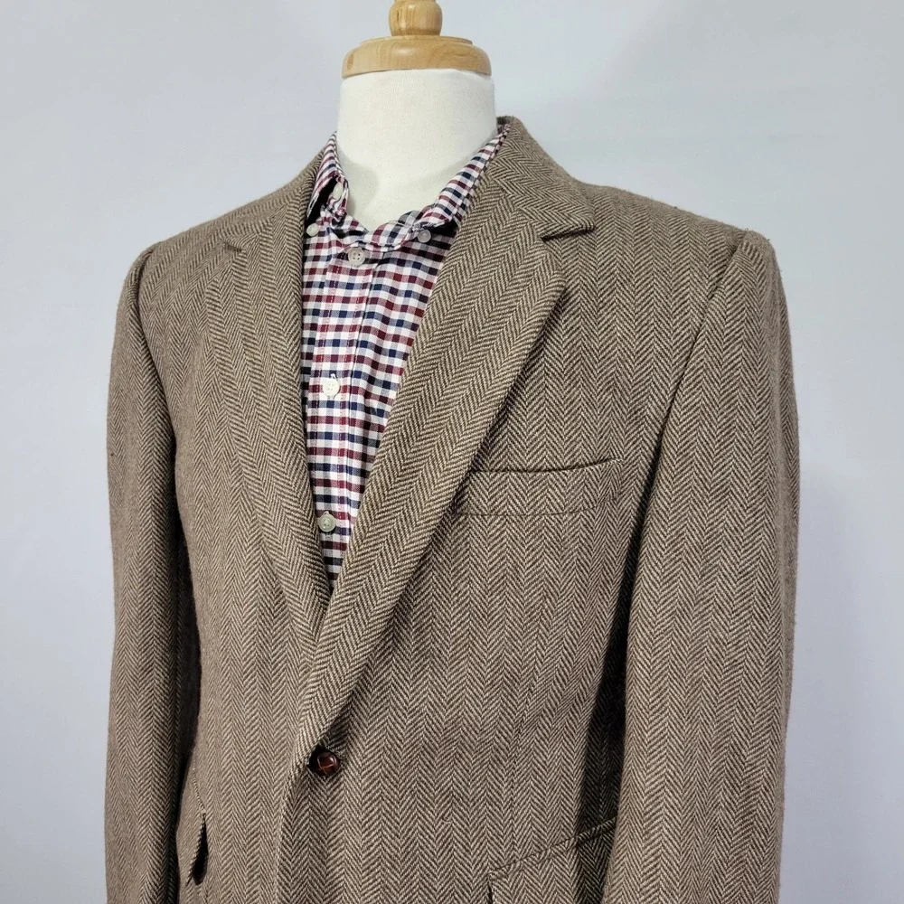 Joe Namath Men's Tweed Sport‎ Coat Blazer Brown Herringbone Polyester Wool 42S
